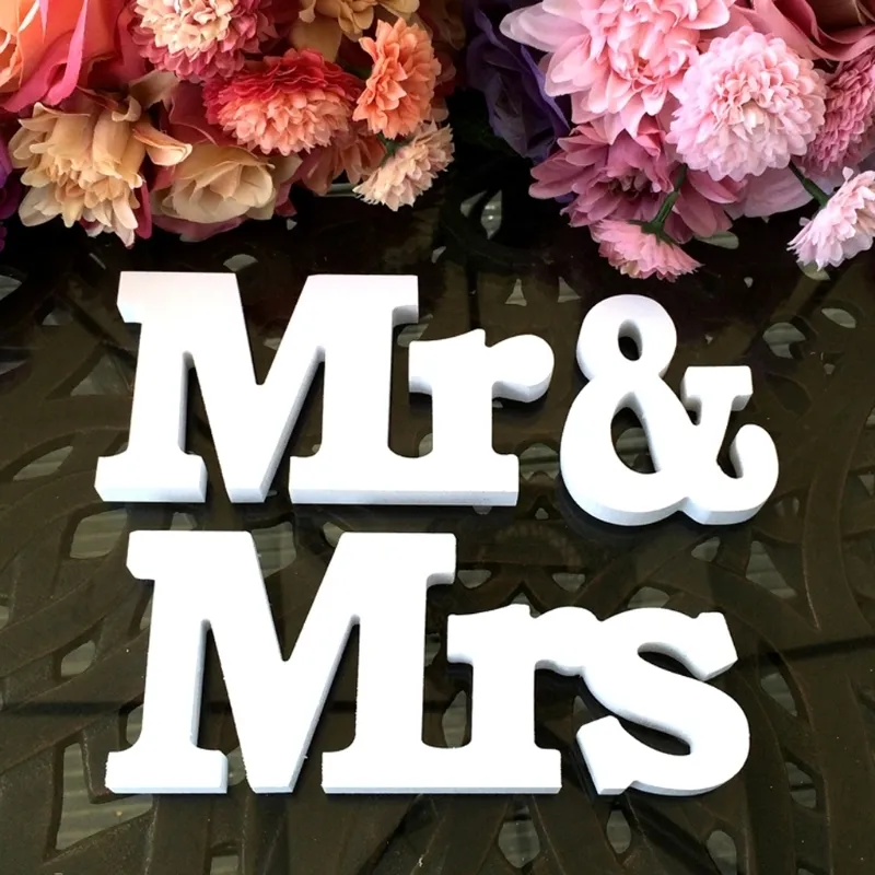 Свадебное украшение миссис миссис белые деревянные буквы знака о декоре стола влюбленной 0614