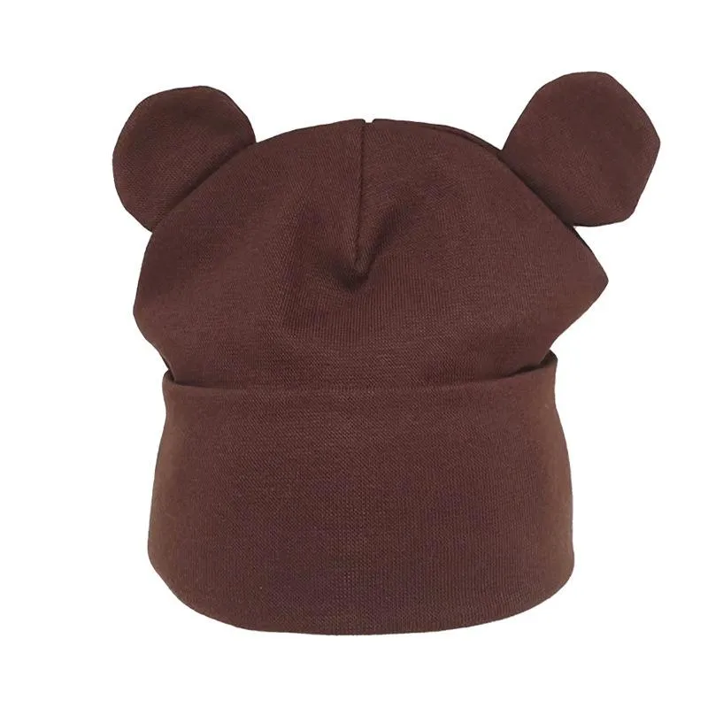 2022 barn bomullstickade hattar fast färg baby håller varm mössa med björnens öra super bedårande spädbarn baby mössor