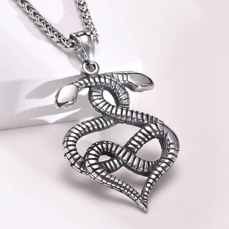 Pendant Necklaces 24'' Gothic Double Snake Wrap Necklace Vintage Religious Stainless Steel Sweater Hip Hop Punk JewelrPend2546