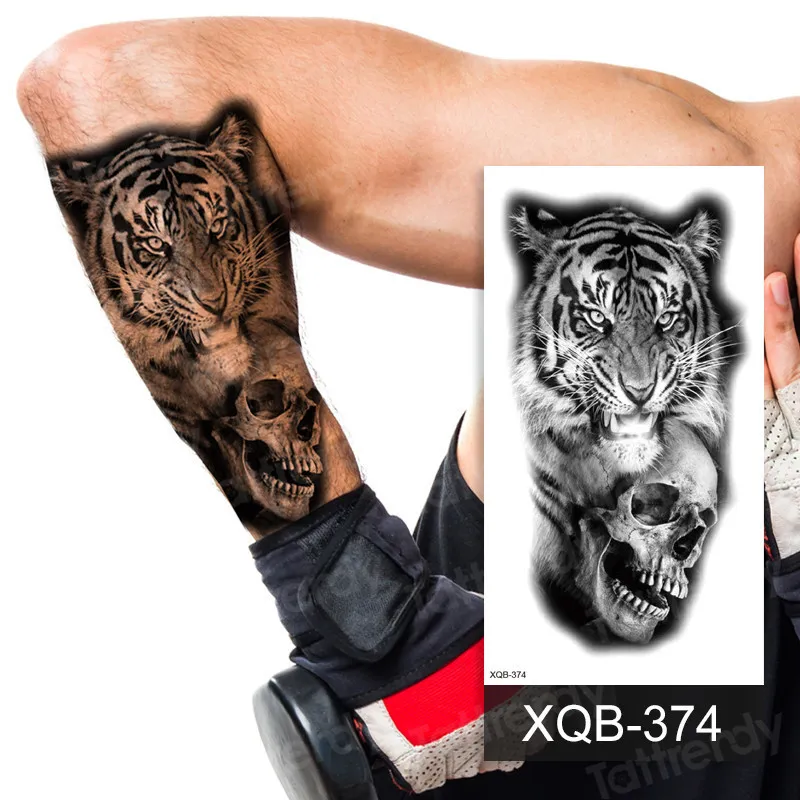 Vattentät tillfällig tatuering klistermärke Lion King Crown Cross Tiger Pattern Fake Tatto Flash Tatoo Black Body Art for Kids Women Men 28974675