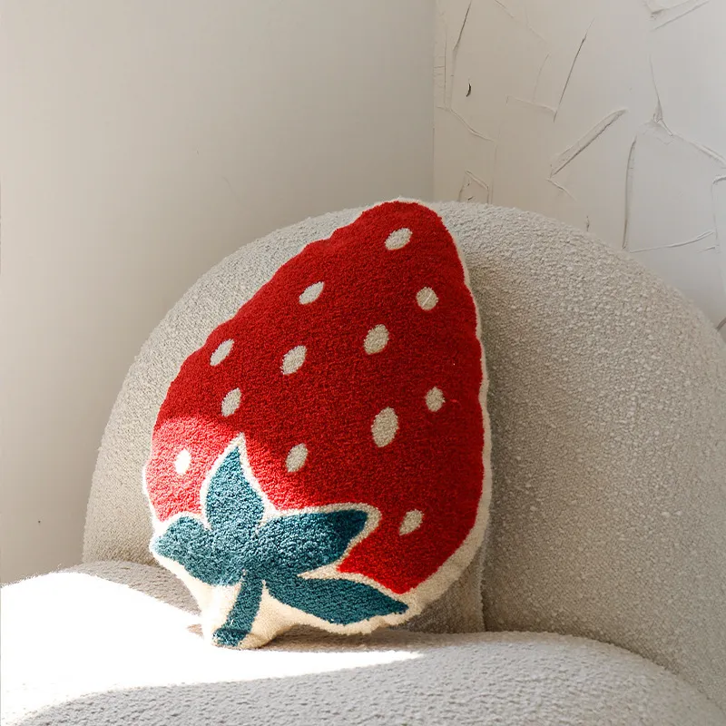 Dunxdec​​oフルーツクッション装飾的な枕ラブプレゼントソフトかわいいキノコのイチゴのパールソファチェア寝具飾る