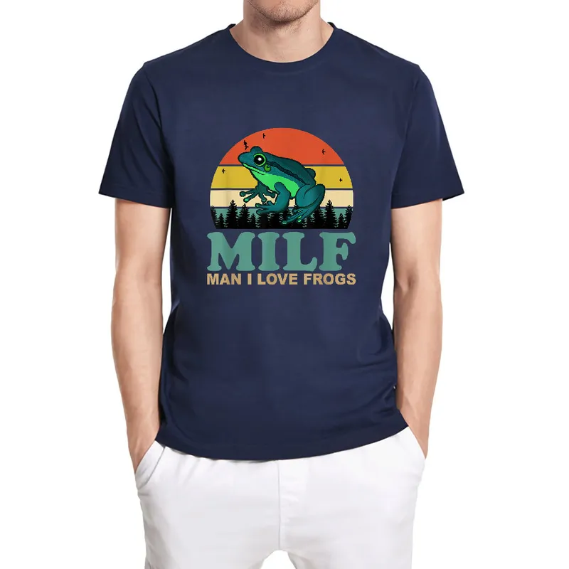 MILF Man I Love Frogs Lustiger Spruch Frosch Amphibienliebhaber Vintage Unisex T-Shirt Herrenshirt Kurzarm Baumwolle Tops T-Shirt 220401