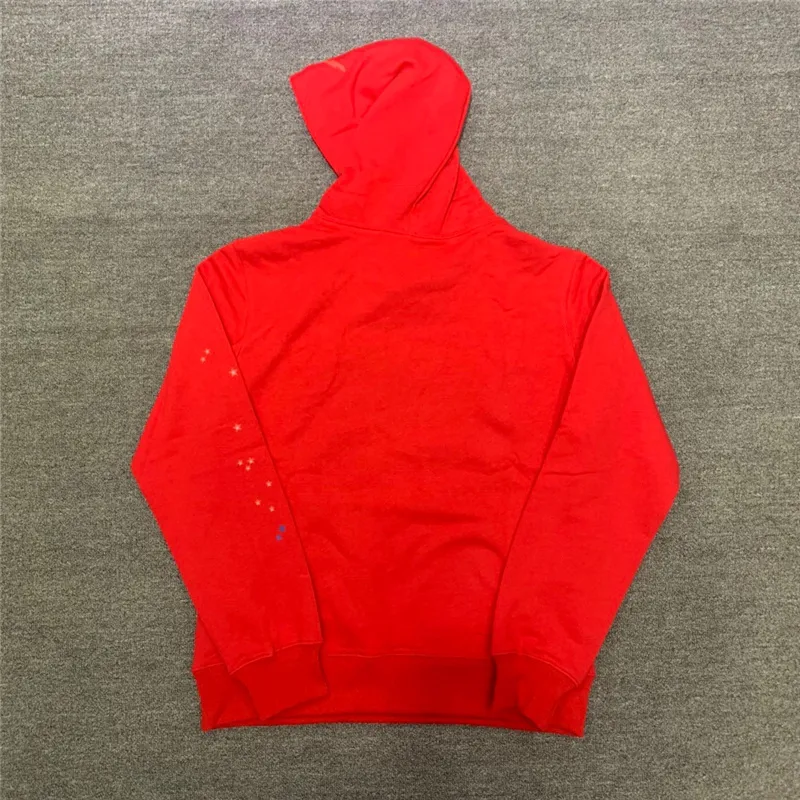 Puf Baskı Sp5der 555555 Melek Numarası Hoodie Erkek Kadın 11 Kalite Kırmızı Renk Örümcek Web Tişörtü Kazak 220720