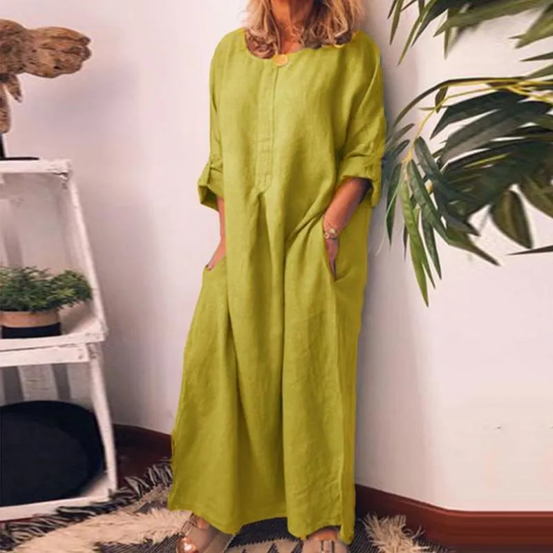 Sommar Casual Kvinnor Enfärgad Oversize Maxi bomull Lång skjorta Kaftan Klänning Lösa Klänningar Mode Damkläder 220613