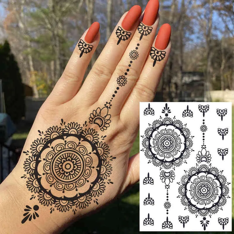 NXY Temporäre Tattoo Rejaski Schwarz Henna Spitze Tattoos Aufkleber für Frauen Schmetterling Mehndi Blume Fake Tatoo Feder Flora 0330
