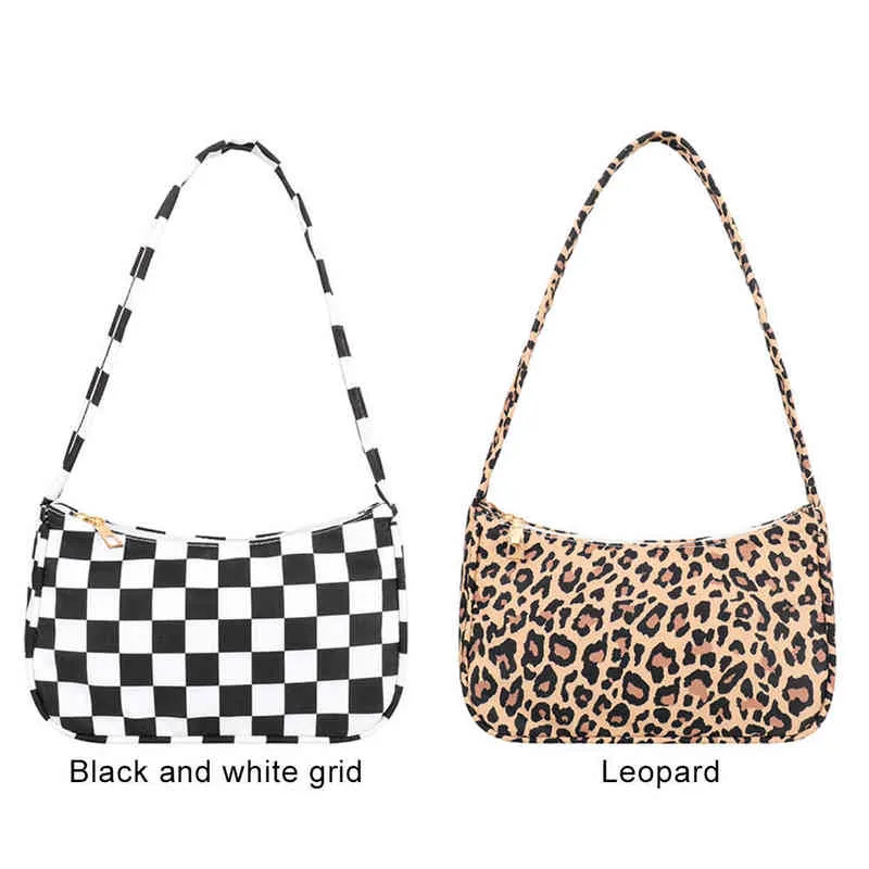 Akşam çantaları küçük alışveriş kadın çanta trend ucuz kalite kadın çanta retro leopar ekose tote naylon omuz altlığı 220630