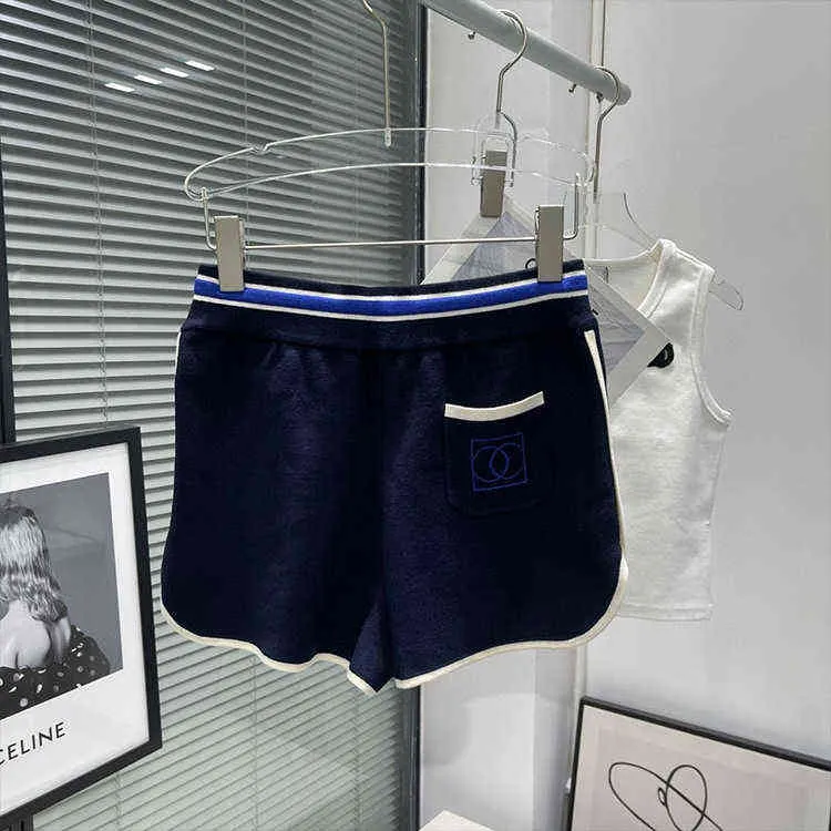 spring and summer small fragrance medieval style color edge classic leisure sports high waist wool hot shorts women