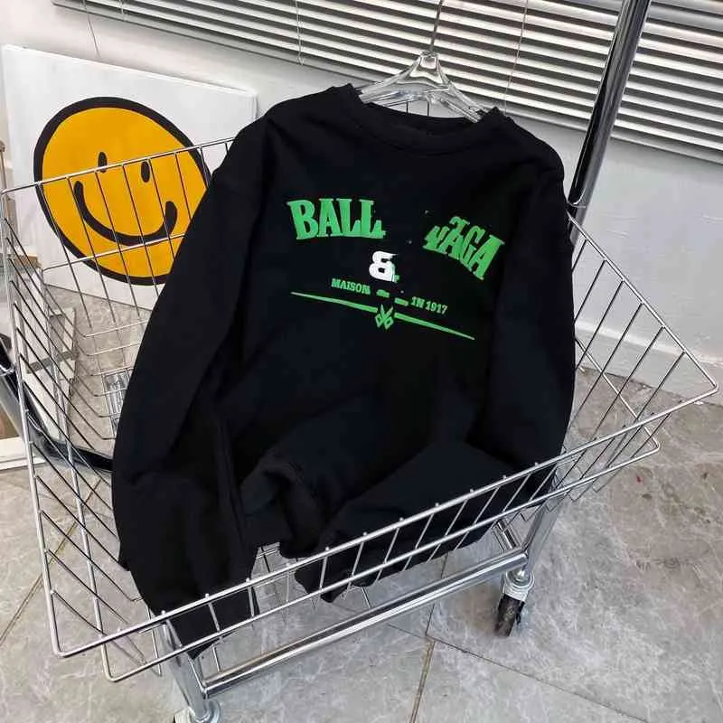 Factory Direct Sales 58% off Paris home bv green 2022 spring style color contrast letter printing round neck Pullover Sweater leisure simple men's and women's same style