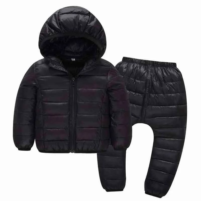 Enfants Filles Garçons Hiver Automne Vêtements Ensembles Coton Vers Le Bas Chaud Veste À Capuche JeanPants 2 STUCKS Mode Sport Snowsuits Pour enfants Vêtements J220718