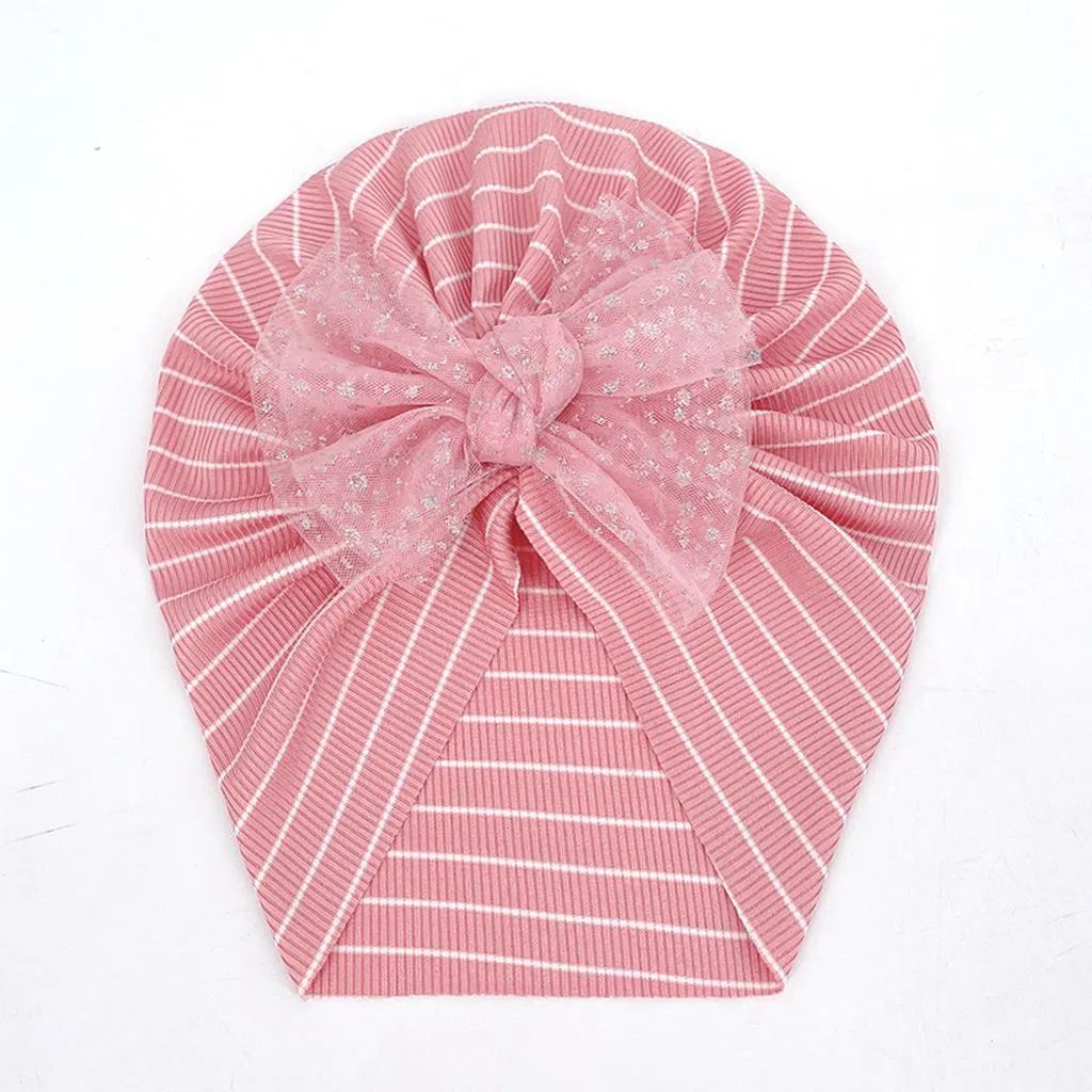 Nouveau infantile bébé casquette dentelle rayure nœud papillon chapeau enfants Turban casquettes doux chapeaux crâne bonnet enfants chapeaux 10 couleurs