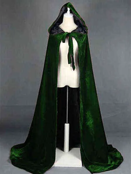 Płaszcz z kapturem długa aksamitna peleryna szata zielony czarny czerwony Halloween karnawał Purim płaszcze średniowieczna czarownica Wicca wampir przyjdź dla dorosłych L220714