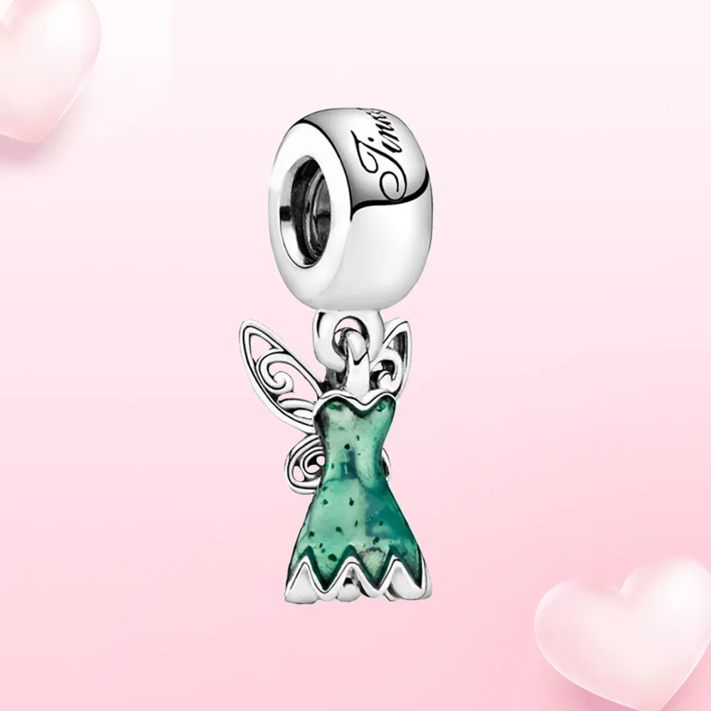 Real 925 Silver Charm Tinker Bell Pingente Fairy Castle Fit Pandora for Women Jewelry Gift