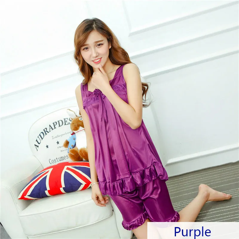 Yinsilaibei Summer Cooling Women Faux Silk Satin Sexy Night Sleepwear女性パジャマ