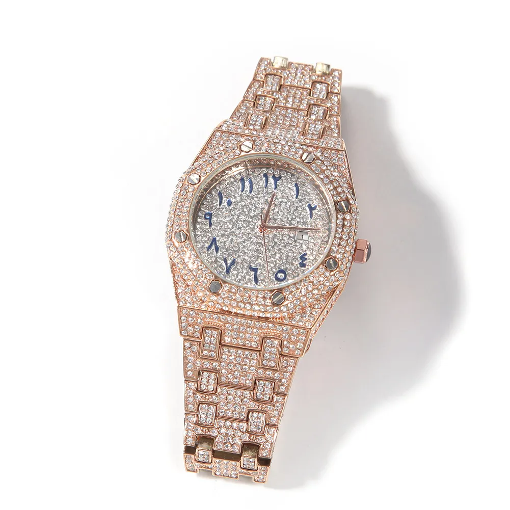 豪華なフルダイヤモンドウォッチゴールドウォッチデザイナーメンズウォッチファッションアラビアの腕時計245E