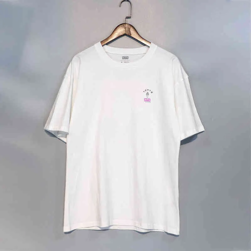 Verão Kith Camisetas Ice Cream Mount Bridge Impressão de algodão de manga curta solta camiseta para homens e mulheres camisetas camisetas Marcas R3 CZBA