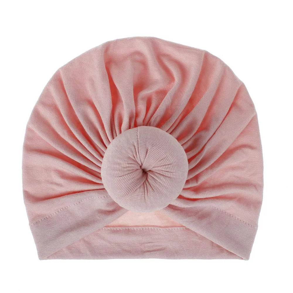 Bébé Turban bonnet couleur unie haut en coton noeud intérieur Hijab africain torsion bandeau filles garçons bandeau inde chapeau Hijabs casquette