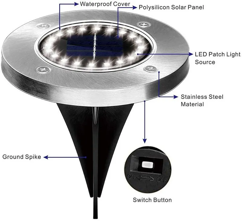 20LED Solar Power Disk Light Outdoor Garden Underground Deck Spotlight Buried Led Lamp Decoration 220429