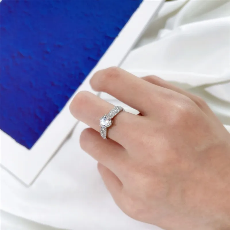 anello con diamante trasparente 1CT argento sterling 925 5A zirconi cubici principessa con anello donna fedi nuziali fidanzamento moda Lux275D