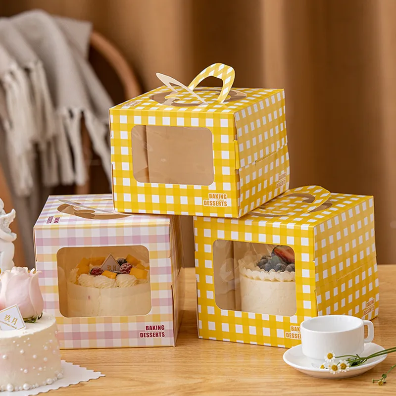 LBSISI Life 10 pezzi maniglia scatola torta di carta con finestra festa di compleanno baby shower celebra decorazione di imballaggio fatta a mano da 4 pollici 220427