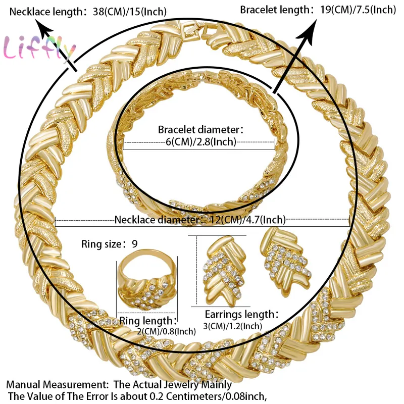 リフのブライダルドバイゴールドジュエリーセットクリスタルネックレスブレスレットナイジェリアの結婚式パーティー女性ファッションセット220812