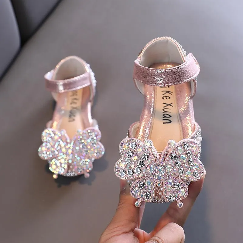 Sandalias Lectined Rinestone Princess Zapatos para fiesta de bodas Fashion Fashion Kids Dance Performance Silver Pink Black