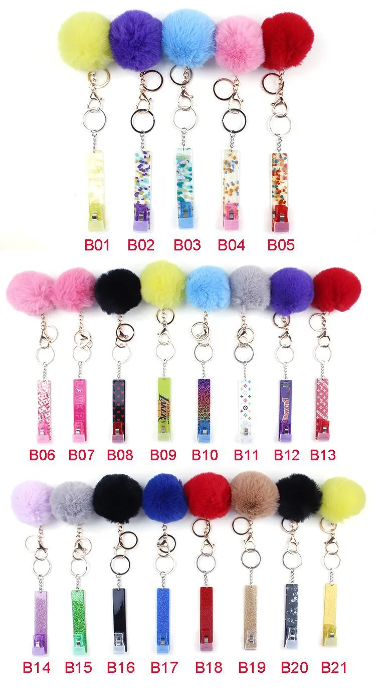 Cute Credit Card Puller Pompom Key Party Favor Rings Acrylic Debit Bank Card Grabber for Long Nail Atm Keychain Cards Clip Nails t270O