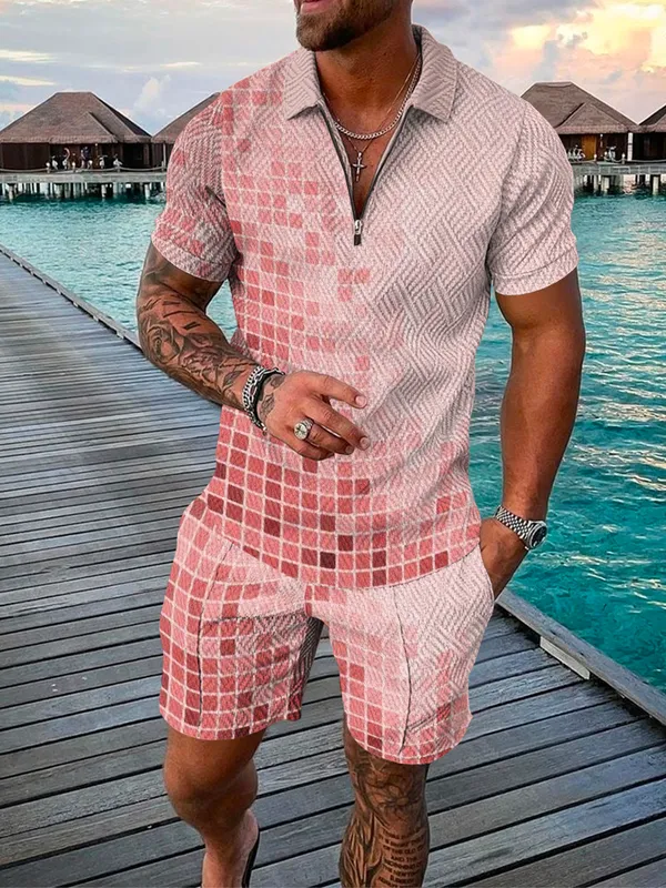 Heren Tracksuit Casual Zipper Polo shirtshorts met korte mouwen Set voor mannen Casual Streetwear 2 -Piece Suit Summer 220705