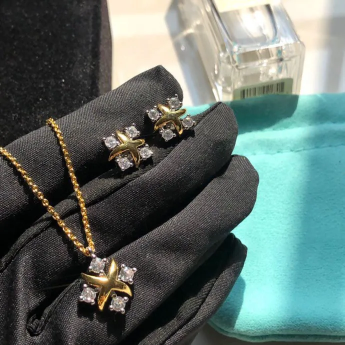 stones ring handmade Jewelry gold necklace set diamond cross pendant bracelet Flower diamond designer Women couple fashion watche 325I