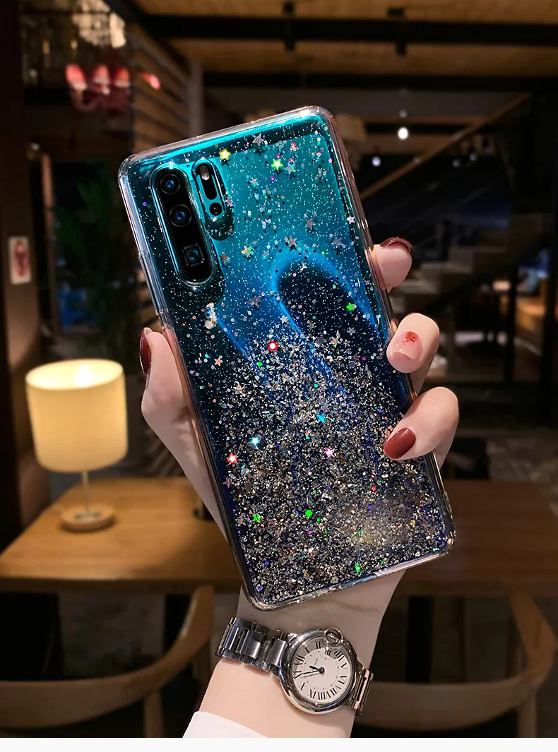 Custodie Glitter di lusso Huawei P30 P20 P40 Pro Plus Mate 20 Lite P Smart 2019 2020 2021 Nova 5T Cover trasparente in silicone