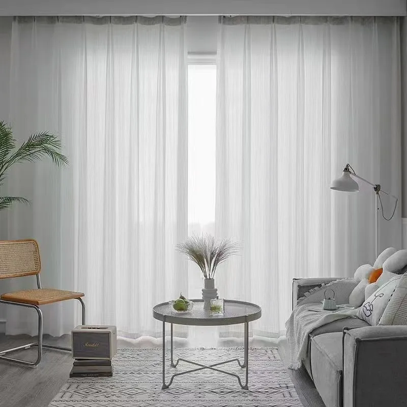 Стиль жалюзи Прозрачные белые занавески для тюля для гостиной полосатой вертикальной вуаль моды Шир Шерпа домашний декор. Пользовательский размер 220511