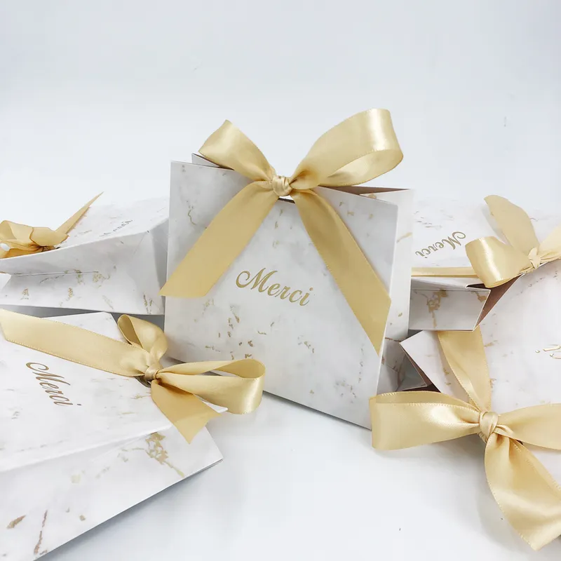 Merci Party Favor Mini Gift Box Paper Bag para Casamento do Baby Shower Dia dos Namorados Caixas de Candros de Natal Marmore Obrigado 220705
