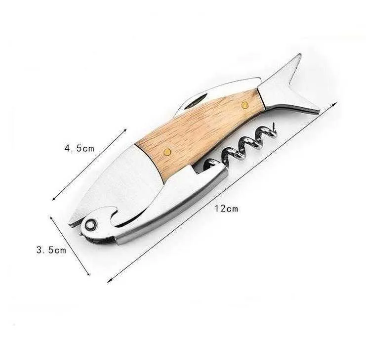 carino a forma di pesce a forma di vino manico in legno professionale apri metallici multifunzione vite multifunzione corkscrew apribottiglie di vino