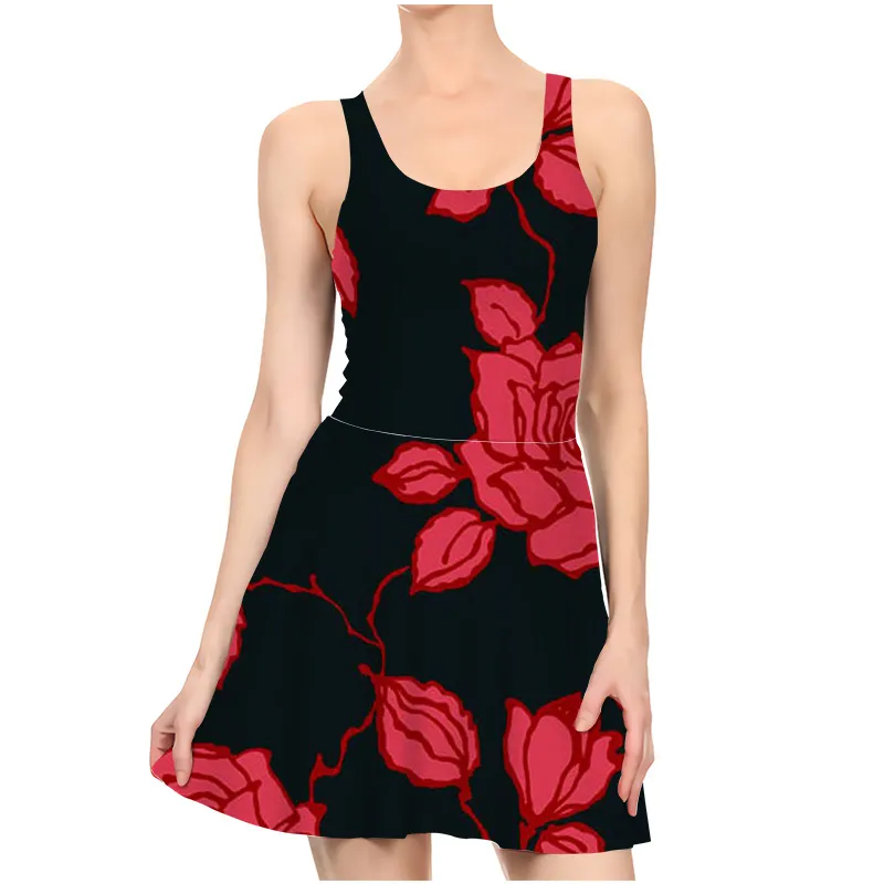 Est Red Rose Flower Fashion 3d Print Jurk Ladies Summer Party Girls Jurk Casual Sexy Beach -jurken 220617