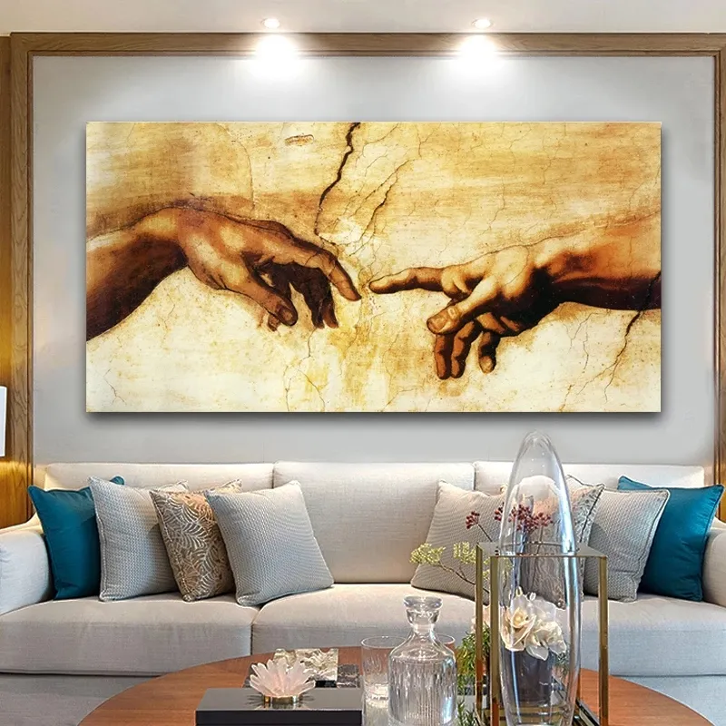 Arte famosa La creazione di Adamo Dipinti su tela Poster e stampe d'arte da parete Immagini artistiche mano a mano Decorazioni la casa dell'hotel