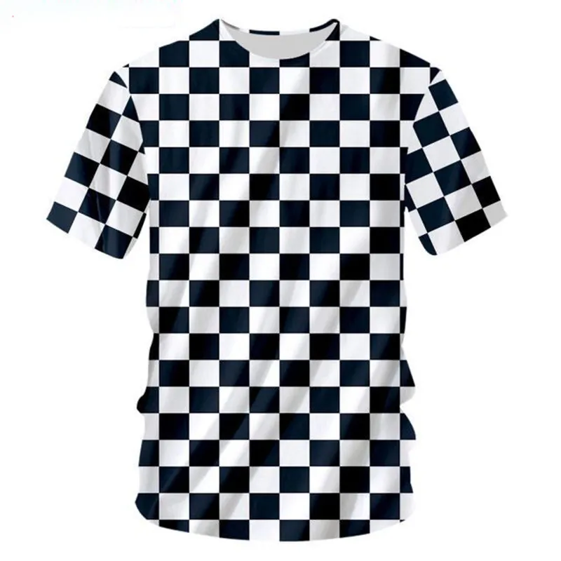 Летняя футболка Homme Fashion с круглым вырезом 3D футболки с принтом в черно-белую клетку в стиле хип-хоп 5XL 6XL Habiliment Man 220607