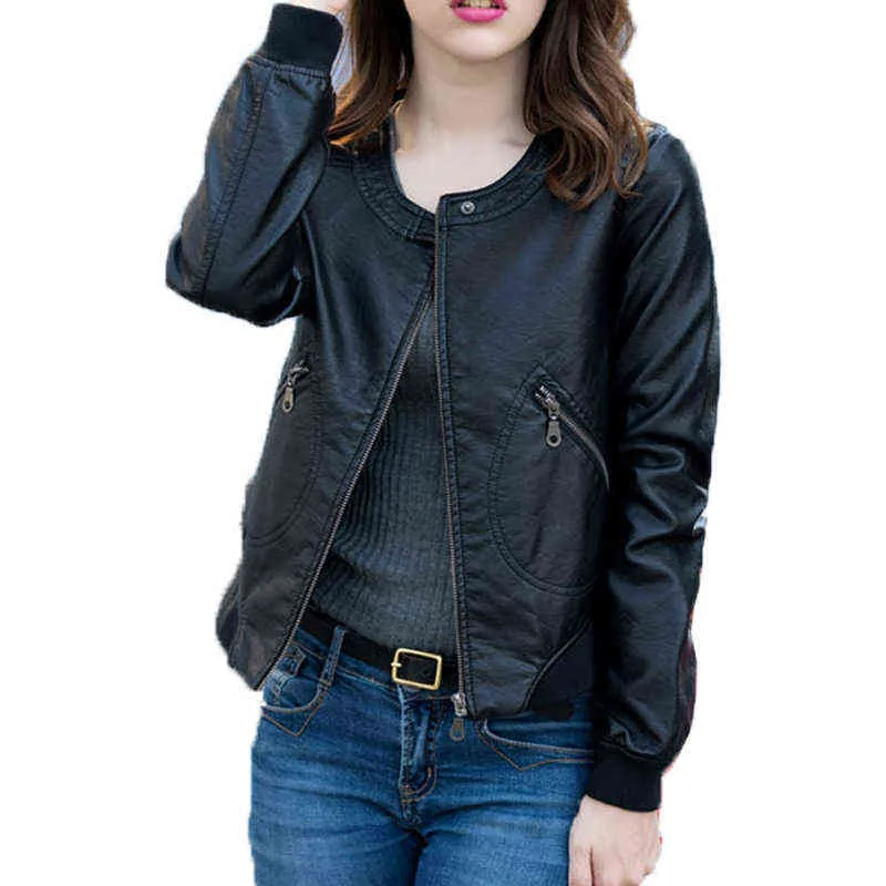 Fitaylor Faux Leather Jacket Женщина O-образная байкерская куртка женская мотоциклетная пальто 4xl Soft PU Basic Black Outwear L220728