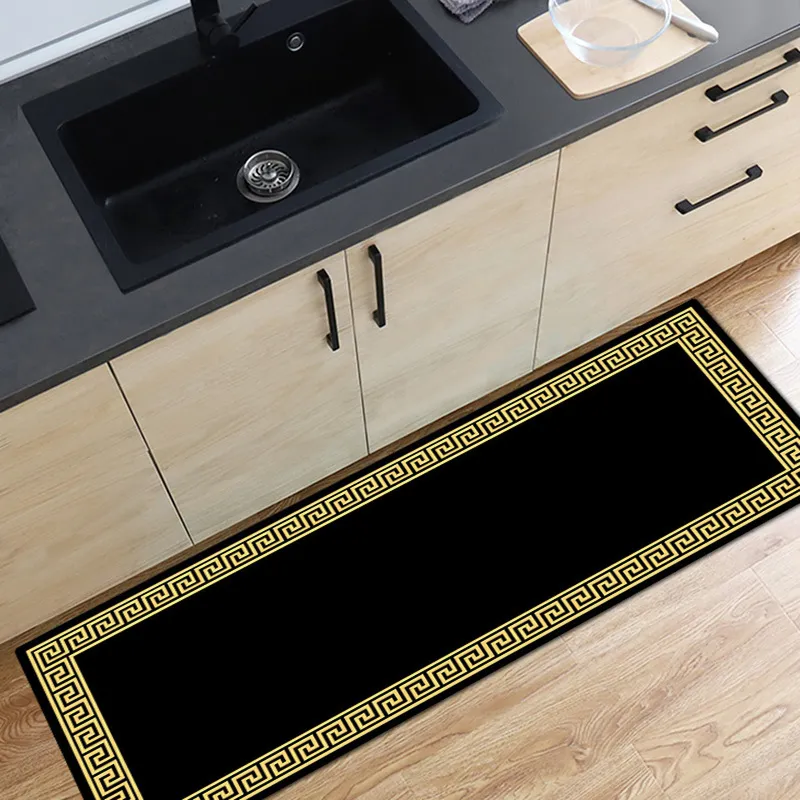 Кухонный ковер черный и желтый геометрический ретро стиль коврик для спальни прикроватный прямоугольник въездное отверстие вход в поглощение масла 220401