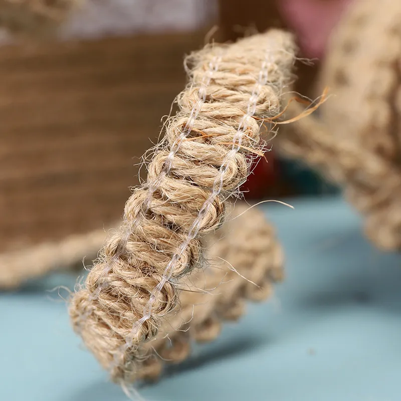 Corde de Jute en dentelle de chanvre mille-pattes 10m x 10mm, ruban de couture, fil de lin naturel, artisanat fait à la main pour décoration de fête DIY