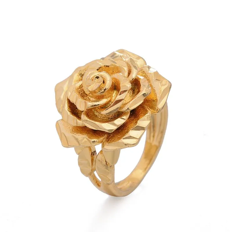 Bröllopsringar Etiopien Dubai Rose Gold Color for Women Girls Flower Simple Finger Trend Ring Jewelry Partywedding314p