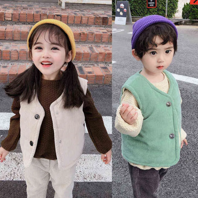 Jacket For Girls Vest Corduroy Fabric Thickened Heat Boys 1-7 Year Old Beibei Fashion High-Quality Casual Kids Clothing J220718