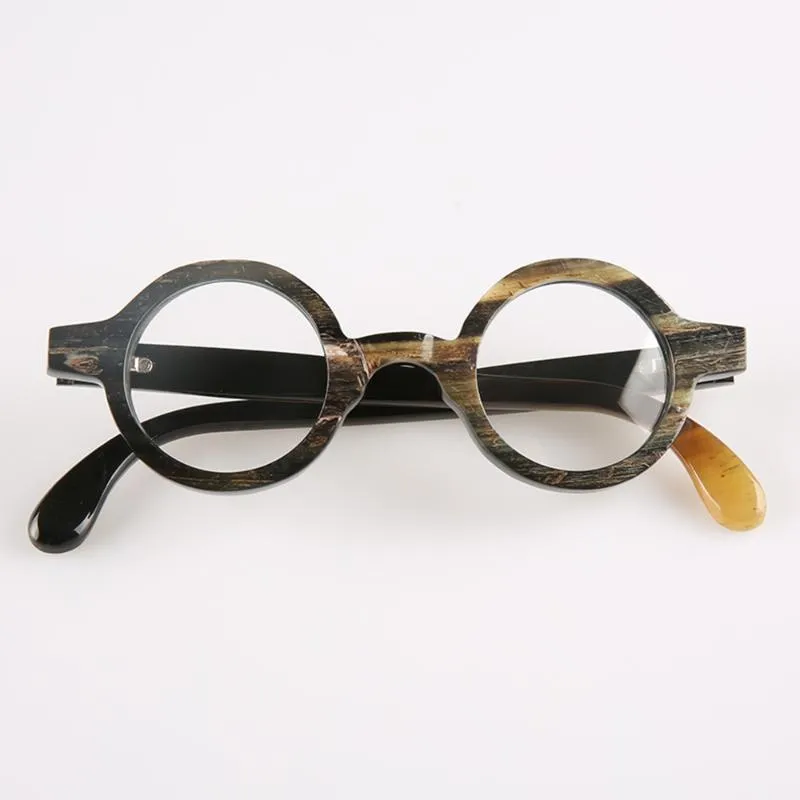 Okulary przeciwsłoneczne Klasyczne unikalne ręcznie robione okrągłe prawdziwe naturalne klakson unisex okulary optyczne okulary rama dla mężczyzn i kobiet217x