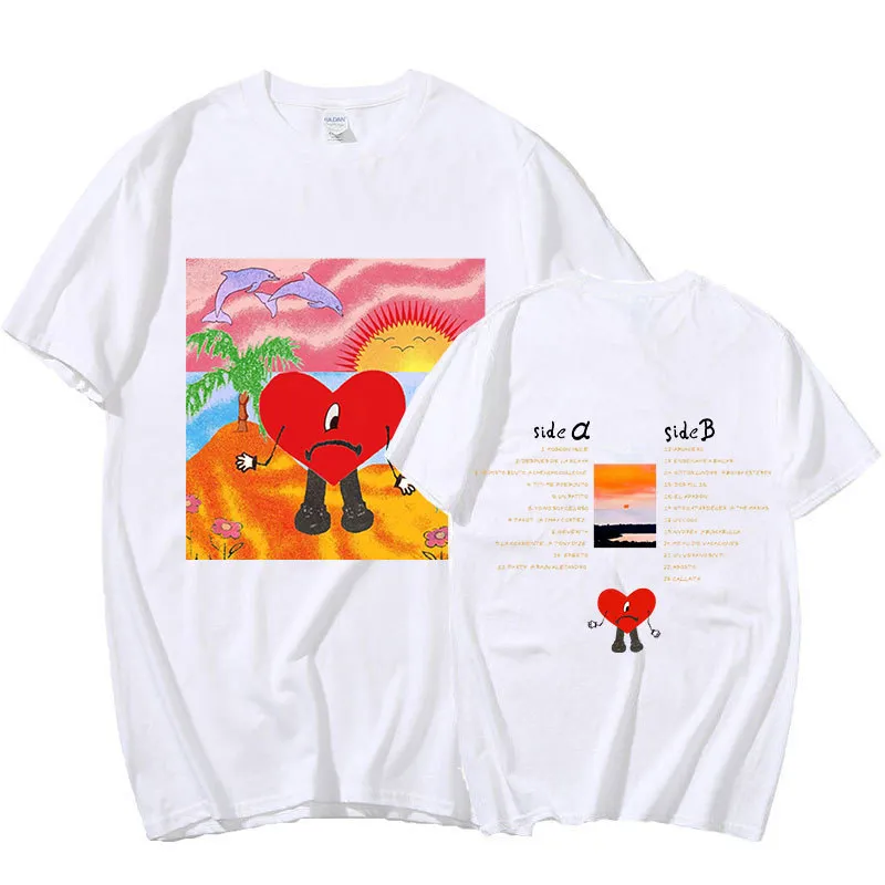 Bad Bunny Un Verano Sin Ti Graphics T Shirt للجنسين الهيب هوب تي القمصان الألبوم الموسيقي مزدوج الجوانب طباعة الأكمام قصيرة الأكمام الضخمة 220624