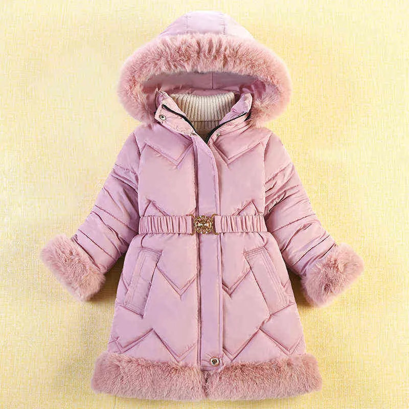 2021 겨울 여자 다운 재킷 자켓 두꺼운 따뜻한 외부웨어 재킷 어린이 옷 6-10 년 패션 걸 봉제 후드 겉옷 j220718