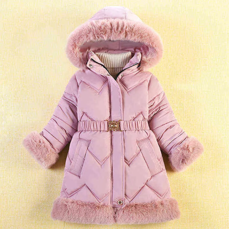 2021 Winter Girls Down Jacket Jackets Thick Warm Outerwear Jackets Children Clothes 6-10 Years Fashion Girl Plush Hooded Outerwear J220718