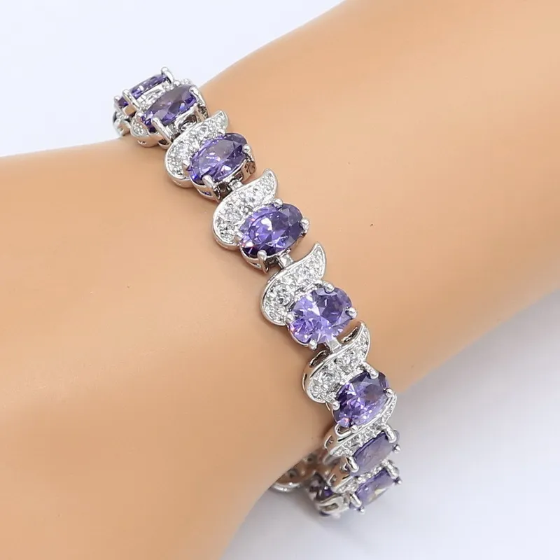 Zestawy biżuterii w Dubaju dla kobiet Wedding Purple Amethyst Naszyjnik Wisiorek Pierścień Bransoletka Podarunek 220725249p