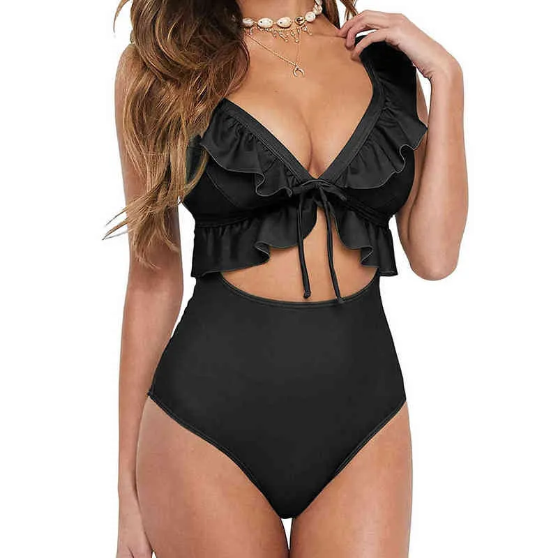 2022 Nouveau Sexy À Volants Une Pièce Maillot De Bain Femme Plus La Taille Maillots De Bain Femmes Monokini Baigneurs Maillots De Bain Beachwear Natation Dames XXL Y220423