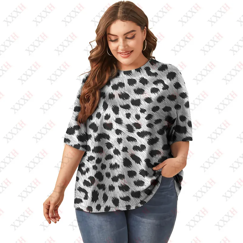 6xl Негабаритная женская футболка с короткими рукавами леопардовые топа