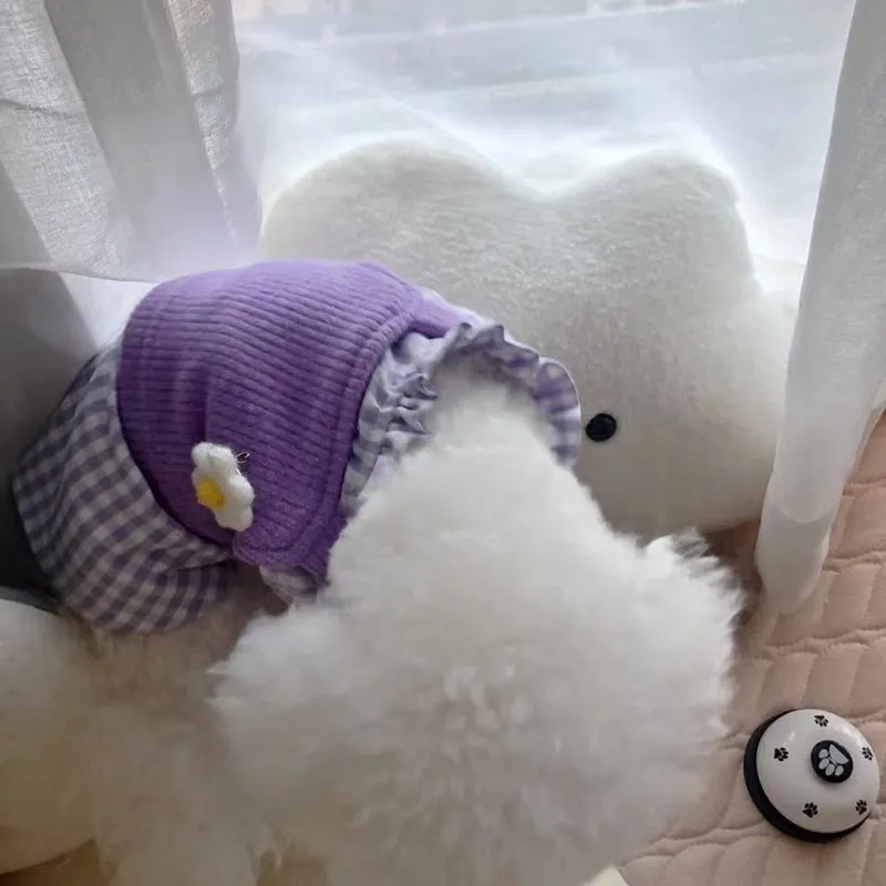 Hundkläder koreansk version lila tröja Vest Teddy Bi Bear Plaid skjorta vår sommarhöst och vinter