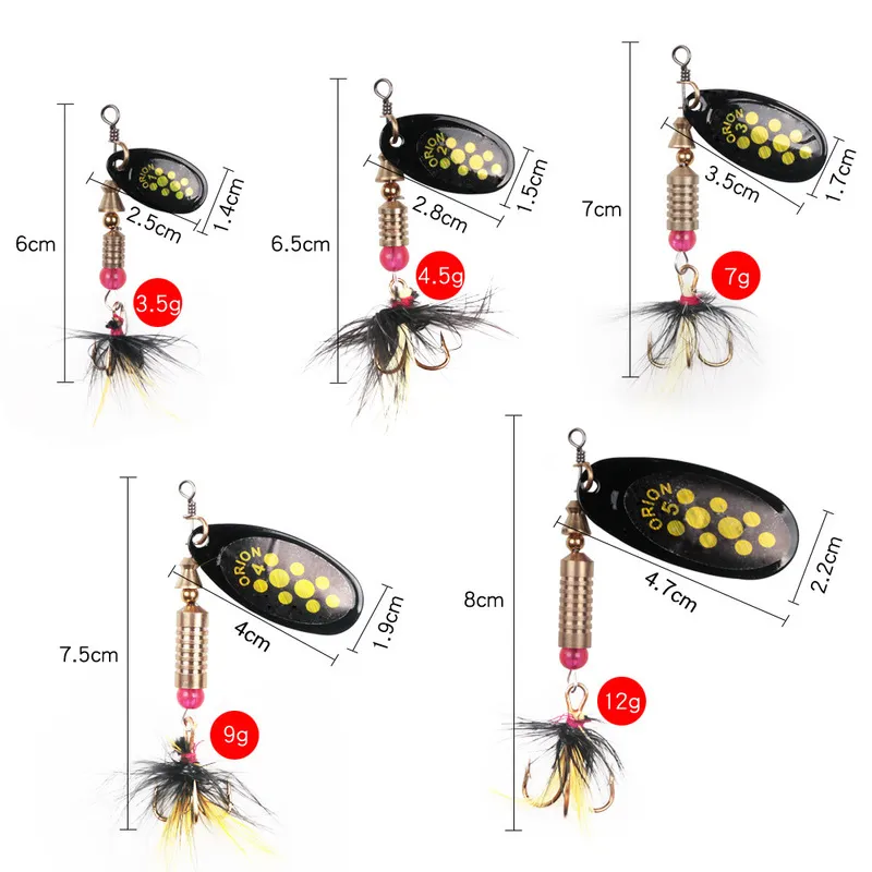 Rotating Spinner Fishing Lure 3 5g 4 5g 7g 9g 12g Spoon Sequins Metal Hard Bait Wobblers Bass Pesca With Feather Hooks 220721