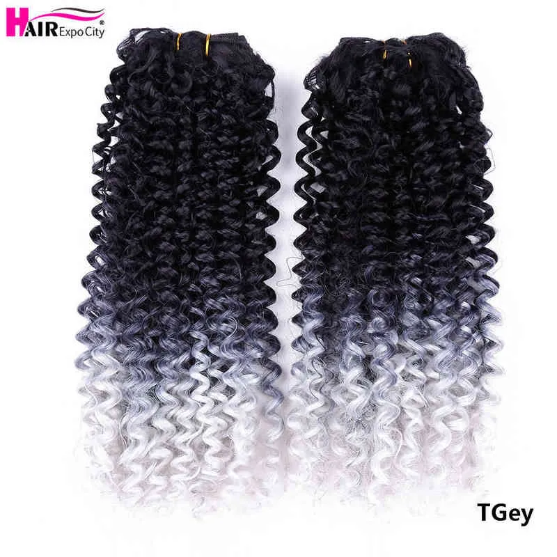 14"Jerry Curly Bundles Synthetic Hair Ombre Weave Extensions For Women Heat Resistant /Pack Expo City 220610